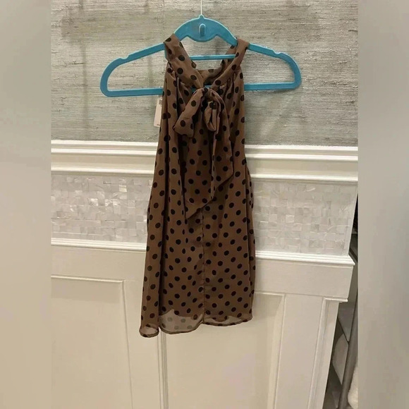 NWT new Anthropologie Erin+ Ali Palais brown black polka dot sleeveless top M - Picture 11 of 13